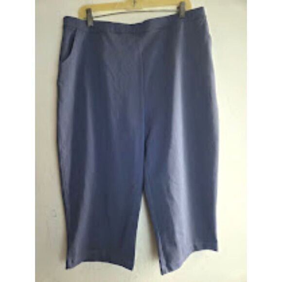 L.L. Bean Women Grey Blue Cotton Knit Straight Leg Cropped Pull On Pants sz XL - Picture 2 of 8